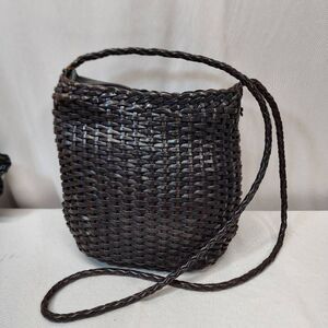 Elllepi Genuine Leather Woven Leather Bucket Crossbody Bag Handmade